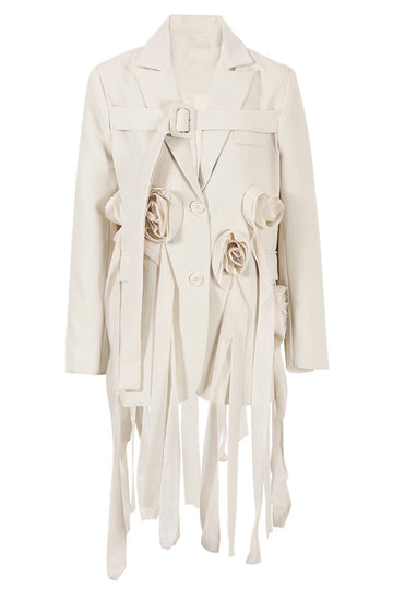Elfenben Floral Uregelmessig Lang Kvinner Blazer
